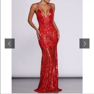 Red sequin beaded formal dress